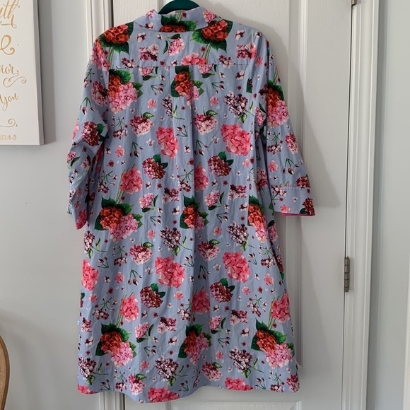 Perlavera size M floral blue pink shirt dress hydrangeas print - Picture 7 of 14